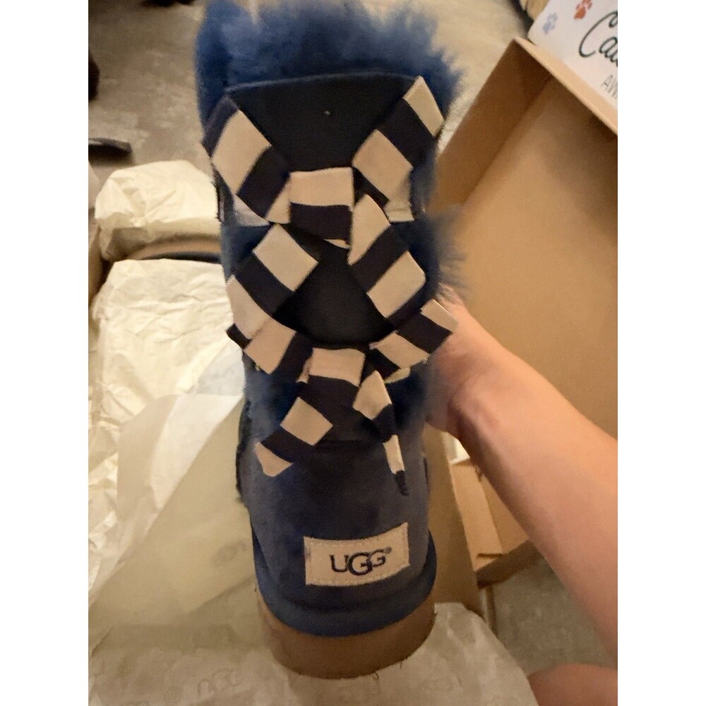 UGG Women's Bailey Bow Blue & White Suede Boots US Size 9